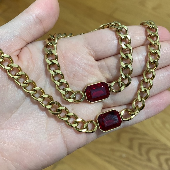 Ruby Gold Chain Bracelet and Necklace Set - Picture 1 of 17